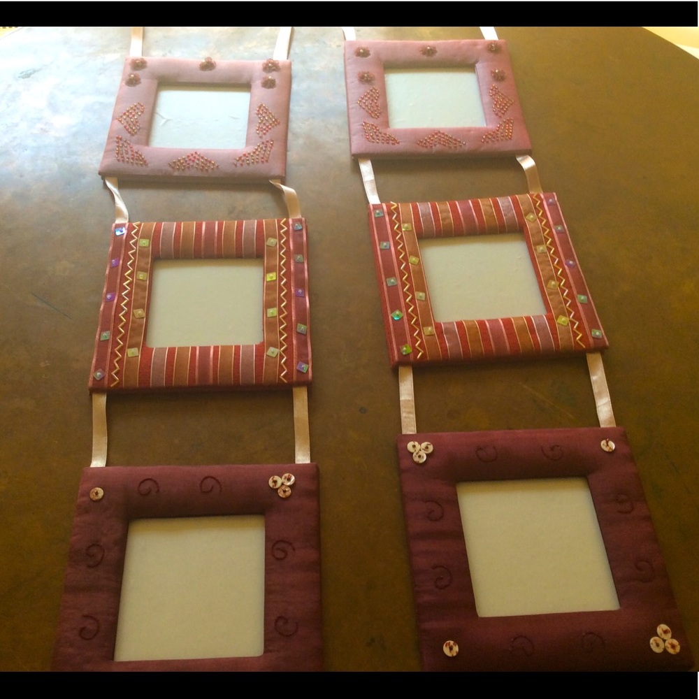 Set of 2 cloth and ribbon hand made hanging frame